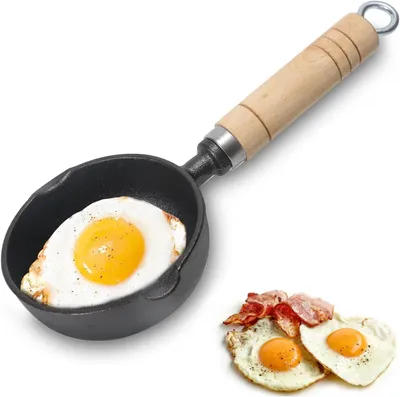 Imagen del producto de Mini sartén de hierro fundido, de 11 cm de diámetro, con mango de madera, para la cocina