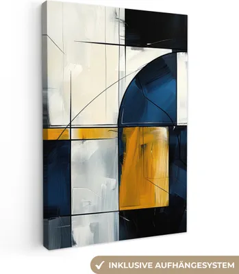 Produktbild von MuchoWow® - Leinwandbilder - Abstrakt - Formen - Gold - Blau - Geometrisch, Wandbild, Wanddeko Bilder Wohnzimmer, 40x60 cm