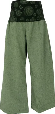 Produktbild von Weite Marlenehose, Wellnesshose, Yogahose, Boho Hose mit Breitem Bund - Grün, Damen, Baumwolle, Größe: S