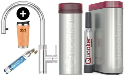 Immagine prodotto di «QUOOKER FLEX con bocca estraibile cromata VAQ PRO3 e CUBE 2 *Il rubinetto che fa tutto! (3XCHRCUBE)» (2 pezzi) Rubinetto per acqua bollente a 100 °C con sistema di acqua potabile