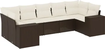 Immagine prodotto di vidaXL Set di divani da giardino 7 pezzi con cuscini in polirattan marrone