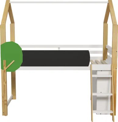 Produktbild von Kinderbett 90x200cm Einzelbett (Ohne Matratze) Hochbett Multifunktionsbett Hausbett Mit Graffiti-Board Leiter und Aufbewahrungsschrank Weiß Holzfarbe