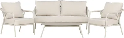 Image de Sicilysalon 1 canapé, 2 fauteuils, 1 table basse beige.