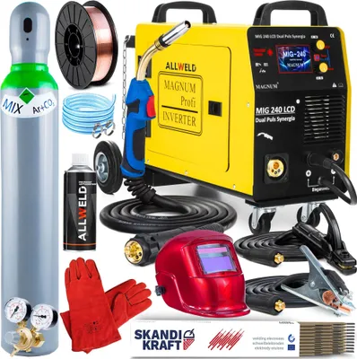 Produktbild von MIG 240 Doppelpuls - Synergisches MIG MAG Schutzgasschweißgerät mit 4 Rollen Drahtvorschub - Punktschweißen, MMA und WIG - Set Professional-Plus