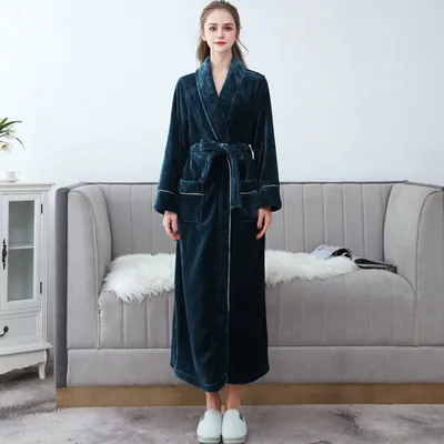 Produktbild von 360Home Dicker flanell Bademantel für Paare Grün XL Damen
