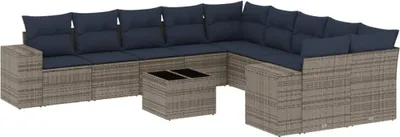 Image de vidaXL Ensemble de 11 canapés de jardin avec coussins, gris, polyrattan