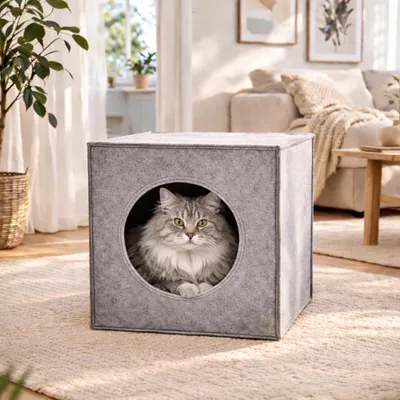 Produktbild von belviona Katzenhöhle Filz, Katzenbett für Regale, faltbar, formstabil & platzsparend, hellgrau