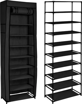Image de Meuble à chaussures textile LEA noir, 9 étagères
