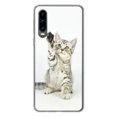 Produktbild von MuchoWow® Handyhülle Schutzhülle Hülle für Huawei P30 Kätzchen - Pfote - Weiß - Mädchen - Kinder - Jungen - Kind Silikon Softcase Handy Hülle - Kartenbesitzer