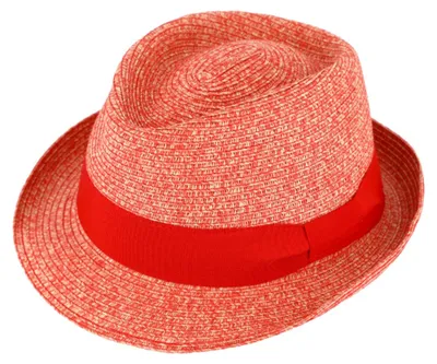 Fiebig Knautschbarer Trilby Strohhut meliert in rot