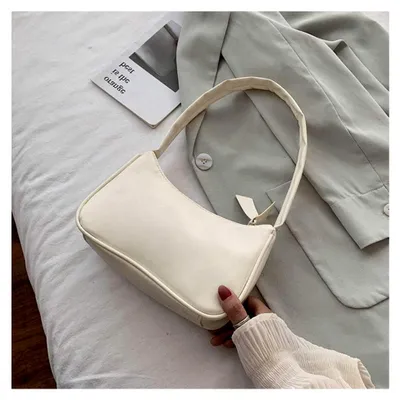 Produktbild von Retro-Unterarmtasche, Damen-Handtasche mit Schleife, Kunstleder, Schultertasche, elegant, Arbeit, Business, Schule, Uni, Reisen, weiß