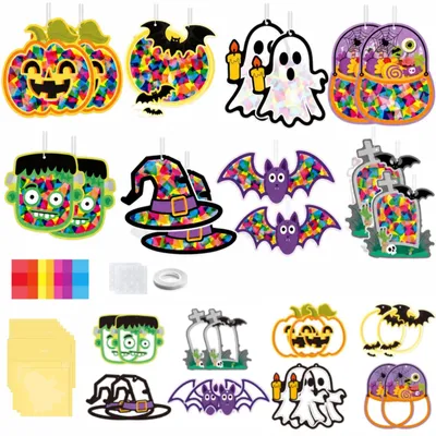 Imagen del producto de Kit de manualidades para decorar ventanas en Halloween: 16 marcos de cartón con 8 diseños diferentes