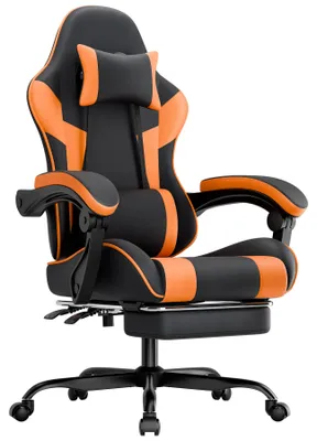 Produktbild von Gaming-Stuhl ergonomisch, Lendenstütze, Kunstleder, bequem, 200 kg, Sitzhöhe & Rückenlehne verstellbar-Orange