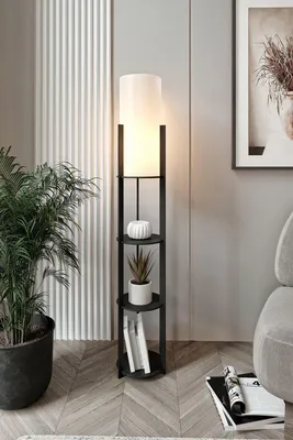 Produktbild von Opviq, Hochwertige Stehlampe, Schwarz, 135 cm | Körper aus Craft-Papier & MDF, PVC-Kappe (Durchmesser: 17 cm, Höhe: 35 cm) | E27 Fassung, max. 40 W, IP22, Skandinavisches Design.