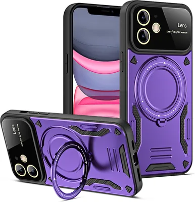 Produktbild von Rüstung Handyhülle für iPhone 11 Dual-Layer Magnetisches Ringhalter Ständer Hülle Lila