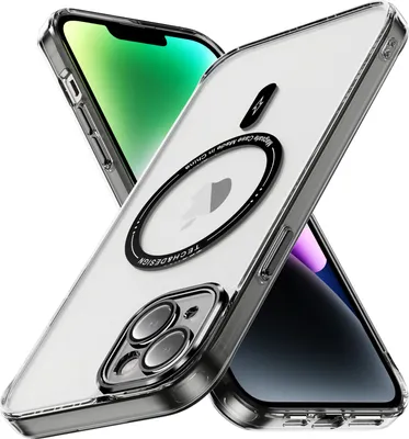 Immagine prodotto di Custodia magnetica trasparente per iPhone 14 Plus, compatibile con MagSafe, custodia protettiva ibrida antiurto nero
