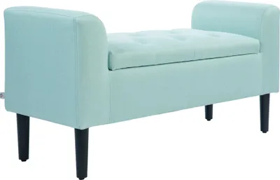 Produktbild von Polsterbank mit Stauraum, Leinenoptik aus Kautschukholz, 116x44x58 cm grün, belastbar bis 130 kg
