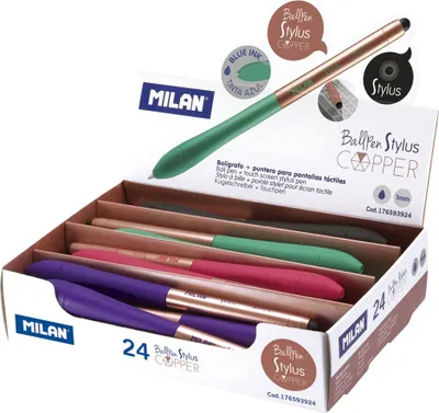 Zdjęcie produktu dla Pióra z tuszem olejowym milan Stylus miedziane 176593924/ do ekranów dotykowych/ 24 sztuki/ niebieskie