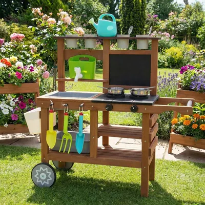 Immagine prodotto di Cucina giocattolo per bambini con funzione giardino e ruote