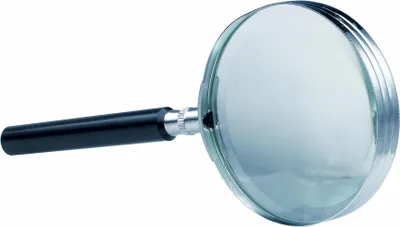 Produktbild von Leselupe mit Glaslinse, Ø 75 mm, vernickelt, verschraubter Griff, Vergrößerung 3-fach