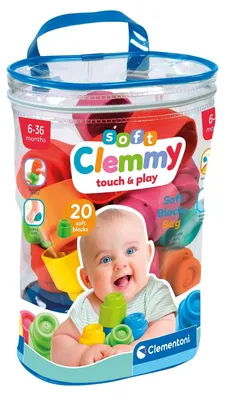 Zdjęcie produktu dla Miękkie klocki Clemmy – 20 miękkich klocków do budowania w woreczku. Zabawka konstrukcyjna