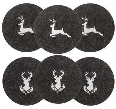 Produktbild von Filz-Untersetzer - 6er Set rund mit Hirschmotiven - Tischschutz für Gläser und Tassen - Dunkelgrau Ø 10 cm