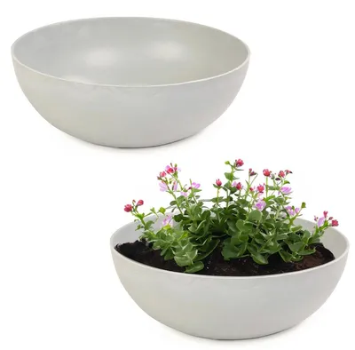 Produktbild von Pflanzschalen für draussen Dekoschalen rund beige grau 2x 20 cm