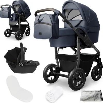 Produktbild von Bergsteiger Capri Kombikinderwagen 3-in-1 – Babywanne, Sportsitz & i-Size Babyschale, Luftreifen, Federung, höhenverstellbarer Griff, faltbar, Zubehör