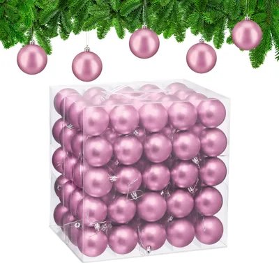 Produktbild von Relaxdays Weihnachtskugeln 100er Set, Weihnachtsdeko, mattes Design, Christbaumkugel, Tannenbaumschmuck in ∅ 6 cm, rosa