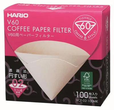 Image de Papier filtre Hario V60 Gr. 02, 100 pièces / Misarashi Box (Japon) - VCF-02-100MK