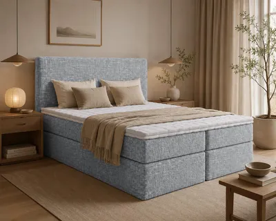 Produktbild von Boxspringbett BOKA Bett aus Chenille-Stoff Doppelbett mit Bonellfederkernmatratze und Bettkasten (180x200, Hellgrau - Tocco 09, ohne topper)