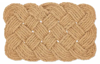 Image de Tapis d'entrée Relaxdays en coco, motif noué, 75 x 45 cm, fabriqué à la main, réversible, paillasson, couleur naturelle