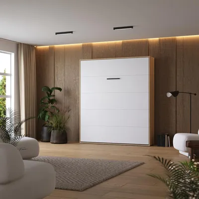 Produktbild von Schrankbett M1 180x200 Wandbett Klappbett mit Gasdruckfedern Kaiserberg Eiche/Weiss