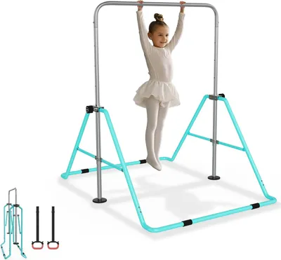 Image de Barre de gymnastique réglable YARDIN pour enfants, barre fixe pliable, hauteur réglable de 91 à 133 cm, charge maximale 140 lb, barre de gymnastique d'intérieur pour enfants, idéale pour les 3-8 ans – Vert menthe