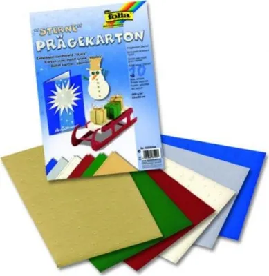 Produktbild von Folia Prägekarton Sterne 220g/m², Weihnachten, 23x33cm, 10 Blatt, 6 Farben, mehrfarbig (1 Stück)