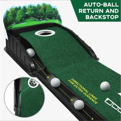 Immagine prodotto di Tappeto da golf per l'allenamento del putting - Superficie di allenamento artificiale - 305 cm - Ritorno automatico delle palline - Adatto per interni ed esterni - Superficie verde