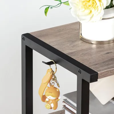 Obrázok produktu pre Tlačiarenský regál s 3 policami, vozík s uzamykateľnými kolieskami a nožičkami, s 2 háčikmi, 42 x 28 x 64 cm, priemyselný dizajn, do kancelárie, obývačky, kuchyne, sivý a čierny
