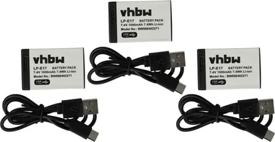 Produktbild von vhbw 3x Akku kompatibel mit Canon EOS 8000D, 800D, 250D, 77D, Kiss X10, 770D, 750D, 850D, 200D, 760D Kamera (1000 mAh, 7,4 V, Li-Ion), USB-C Buchse