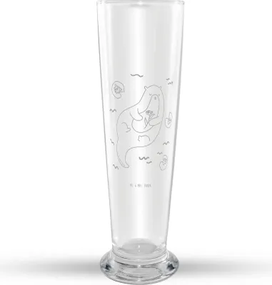 Produktbild von Mr. & Mrs. Panda Bierglas Otter Seerose - Transparent - Geschenk, Weißbierglas, glücklich, Mr Mrs Weizenglas, Weizenbier Glas, Fluss, Bier, Weizen, Seeotter, Wasser