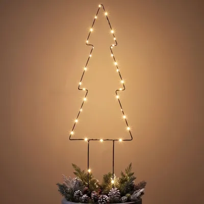 Produktbild von Metall Tanne Gartenstecker schwarz 50 LED mit Timer - 60 cm - Weihnachts Beetstecker warm weiß beleuchtet batteriebetrieben mit Erdspieß