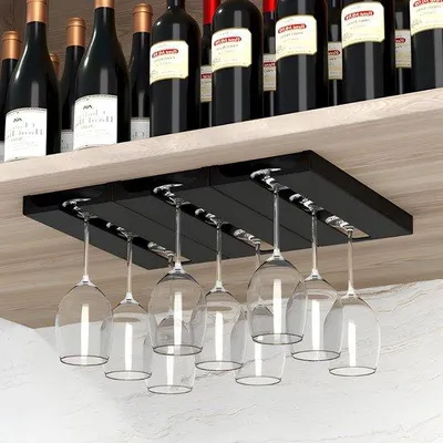 Immagine prodotto di Portabicchieri da vino - Portabicchieri in metallo - Portabicchieri a 3 file - Portabicchieri da vino - Organizzatore - Elegante - Bar, cucina e caffè - Appeso - Nero