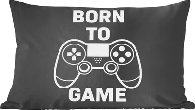 Produktbild von MuchoWow® Zierkissen Sofakissen Wohnzimmer Dekokissen 50x30 cm Gaming - Zitate - Controller - Zum Spielen geboren - Schwarz - Weiß - Wohnzimmerdekoration - Polster mit Photo
