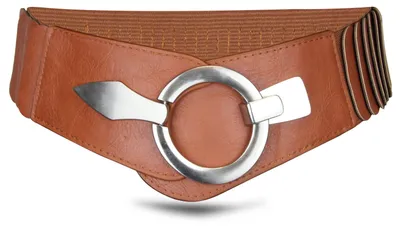 Produktbild von Elastischer Damen Taillengürtel, ca. 6 cm breiter Hüftgürtel mit silberner Ring-Schließe, Stretchgürtel, Braun, Größe 75