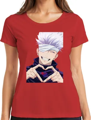 Produktbild von Jujutsu Kaisen Gojo Satoru Augenbinde Anime Ästhetik Herz Geschenk Damen T-Shirt, Rot, 3XL