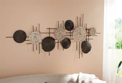 Produktbild von Wanddeko "Kreise" aus Metall & Seegras, 112x51 cm, Wandbild, Wandschmuck