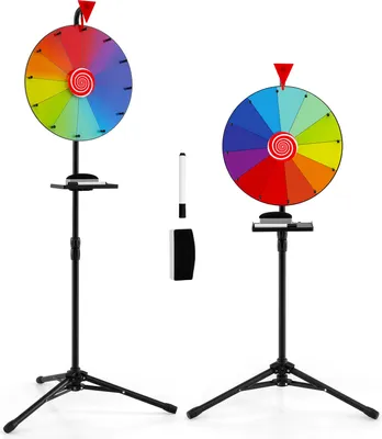 Produktbild von DREAMADE Preisrad mit 40 cm Durchmesser, Rouletterad mit 12 farbigen Feldern & zusammenklappbarem Dreibeinständer, höhenverstellbar von 97 cm - 155 cm