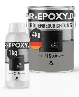 Produktbild von Mr. Epoxy Epoxidharz Bodenbeschichtung (5 kg, RAL 7030 Steingrau) - 2K Betonfarbe für Garagen, Keller & Werkstatt Boden - Flüssigkunststoff Epoxid Grundierung und Bodenversiegelung