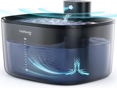 Produktbild von FeelNeedy Trinkbrunnen für Katzen, kabelloser Wasserbrunnen mit 4000mAh Akku, Bewegungssensor, Leiser Betrieb