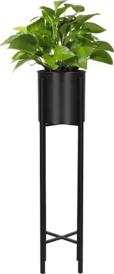 Produktbild von Blumenständer m. Übertopf Metall 16 x 74 cm Blumensäule Pflanzenhocker Blumentisch Blumentopf Loft Design Matt Schwarze Deko