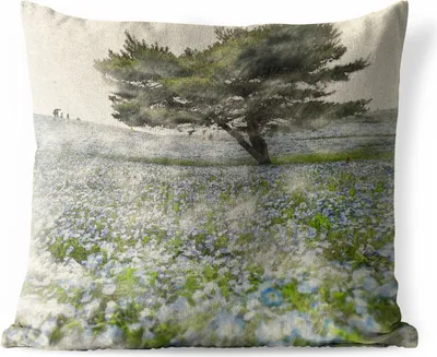 Produktbild von MuchoWow® Outdoor Kissen - Gemalte Blumen auf einem Feld - 50x50 cm - Wetterfest - Lounge Kissen - Komfortabel - Kissen mit Bild